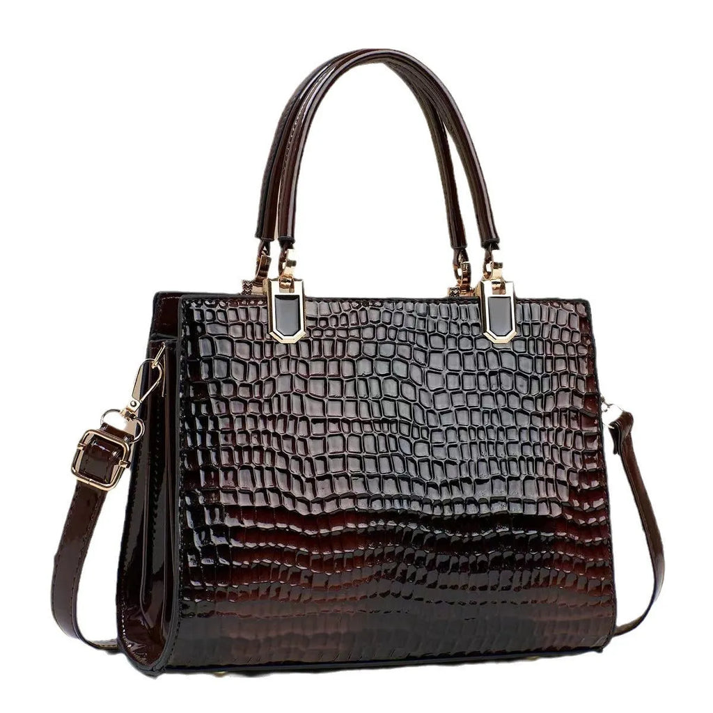 Large capacity soft PU women's one shoulder handbag in a horizontal square shape, showing internal zipper compartments.