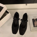 Women's spring mesh square toe Mary Jane pumps in solid colour with satin upper and rubber sole
