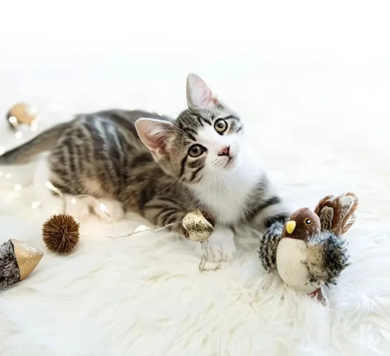 Interactive cat toy electric squeaky simulation bird plush with feather catnip for kittens