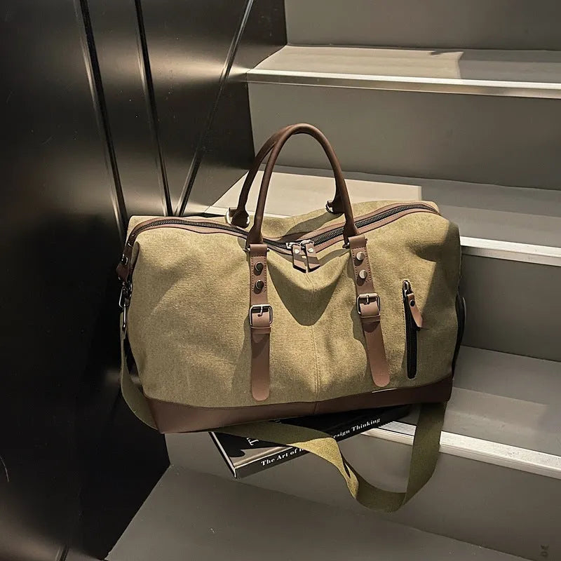 Canvas dry wet separation holdall in black, milky white or green with 20-35L capacity and 16cm carry handles