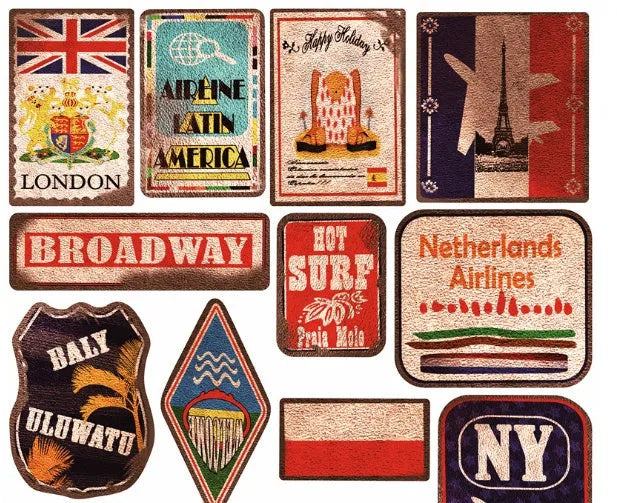 36 retro beach vinyl stickers in 6-10cm sizes with matte finish
