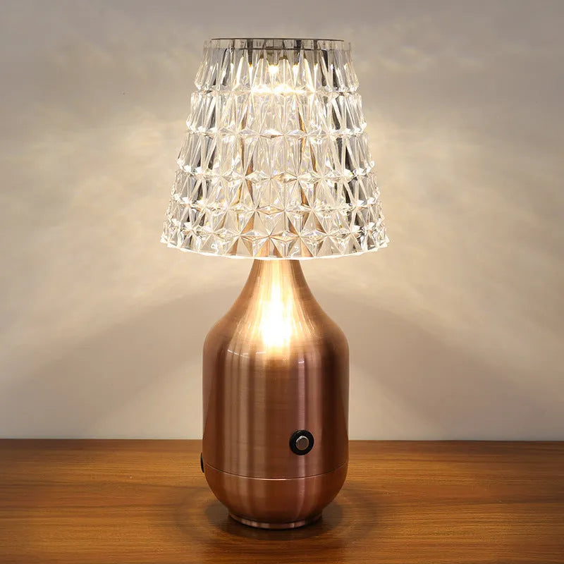 Retro LED charging table lamp with plated iron art holder, available in black, gold, or red bronze with three-tone light