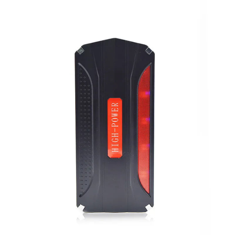 Black and red vehicle emergency starting power supply measuring 178x80x30mm with 7800mAh capacity