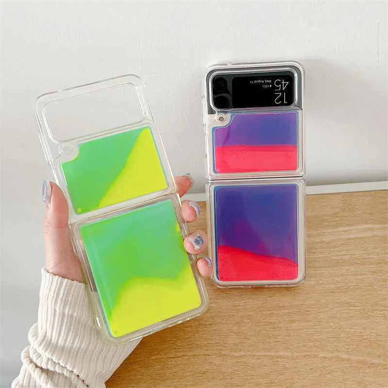 Luminous quicksand silicone phone case for Samsung Galaxy Z Flip6 in yellow green colour