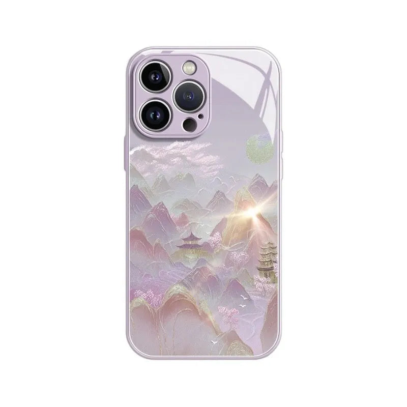 All-inclusive drop-resistant glass phone case for Apple iPhone with liquid glass finish in grass purple