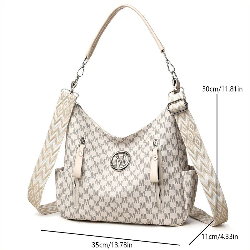 Retro printed PU messenger bag with sandwich pockets and double shoulder straps in beige colour