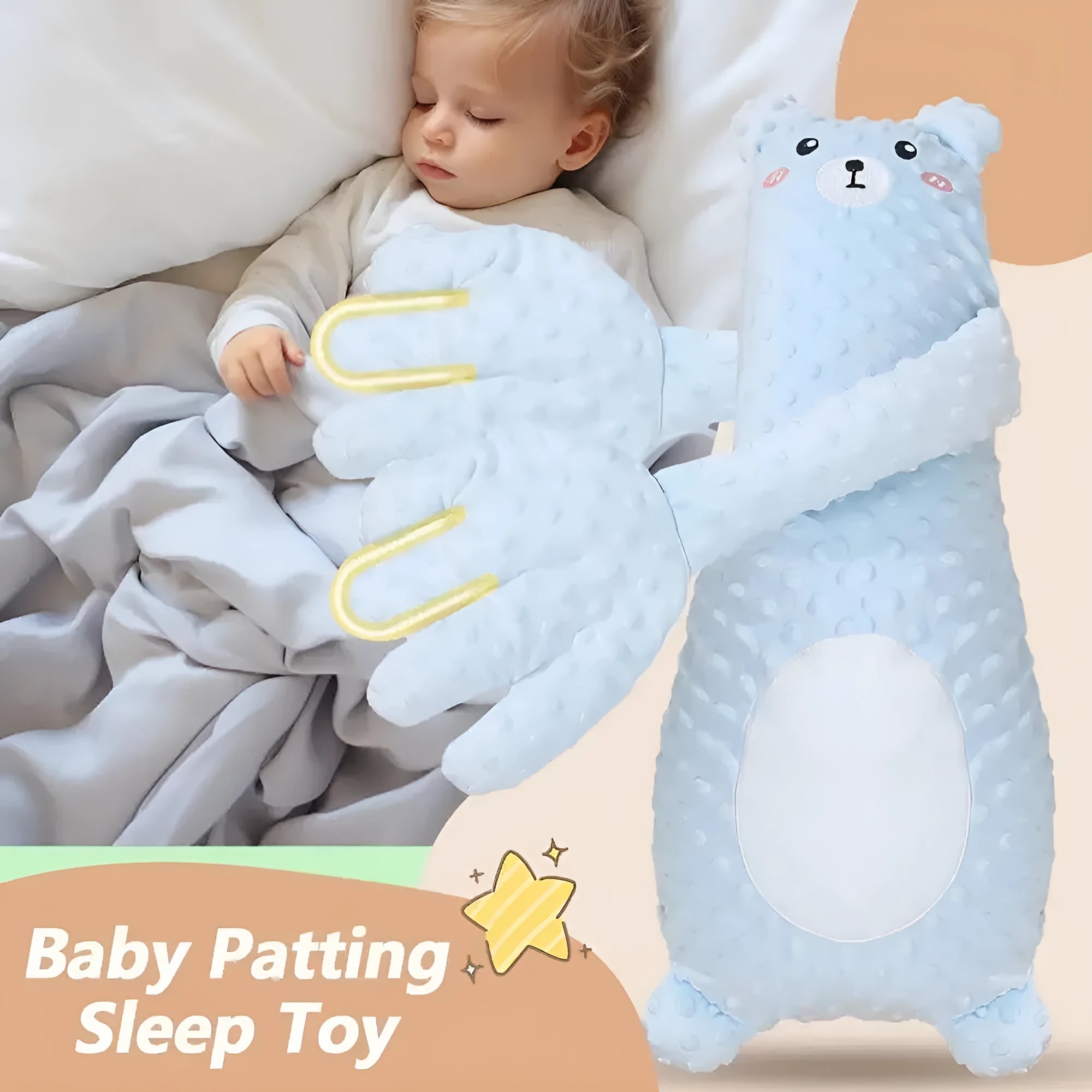 Infant exhaust pillow with remote controlled patting hand, plush material, yellow giraffe design for baby sleep comfort