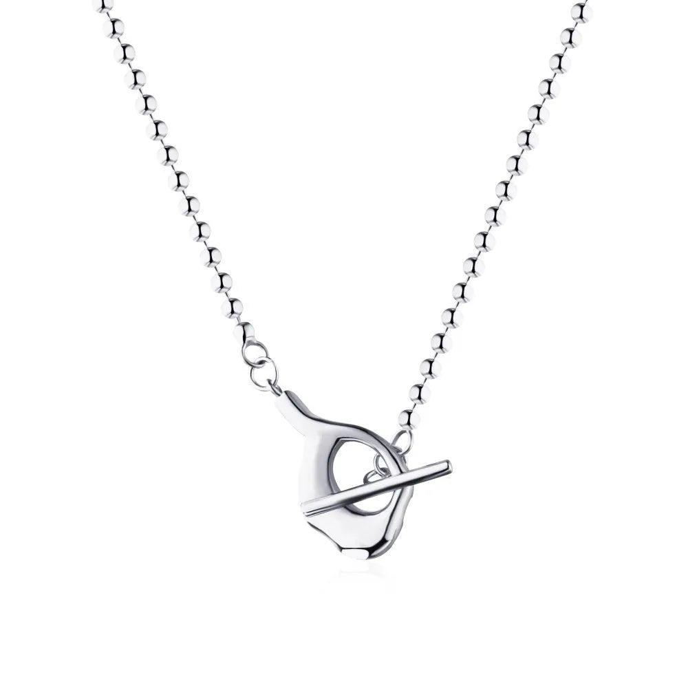 925 silver round bead clavicle chain necklace for women electroplated finish silver tone