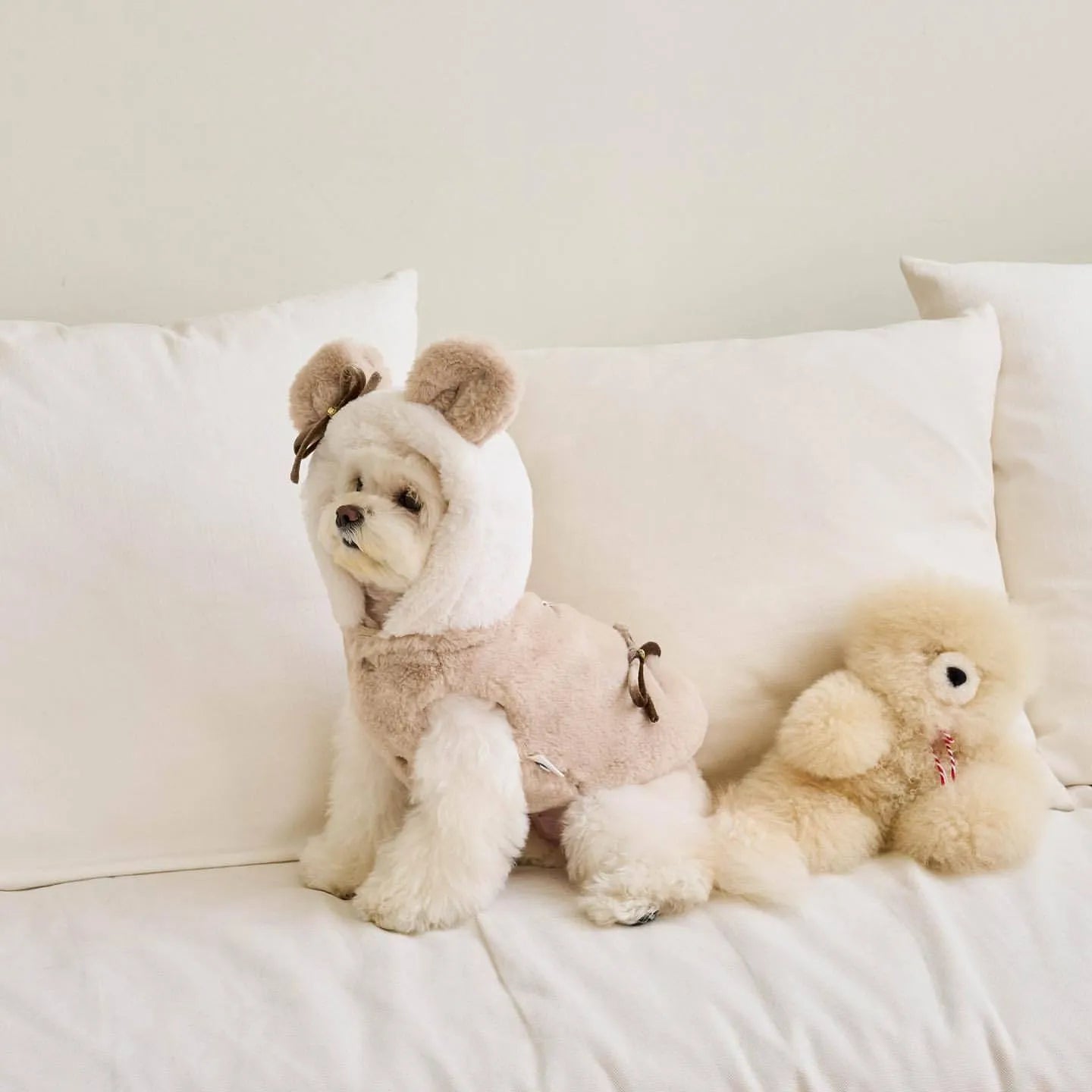 Light pink warm coat for dog or cat showing casual polyester pet clothing design