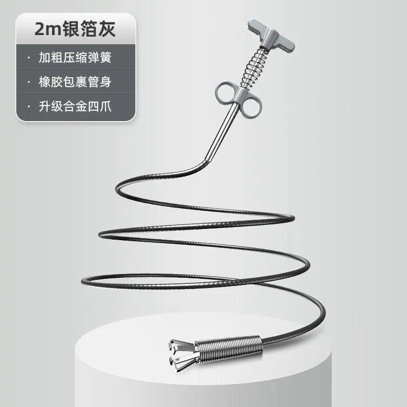 Four claw pipeline dredger in silver foil gray or bright moon white, PP and stainless steel, 90cm to 300cm drain unblocking tool