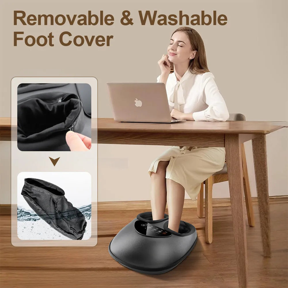 3-in-1 foot massager with air compression and heat features removable washable cover and button controls