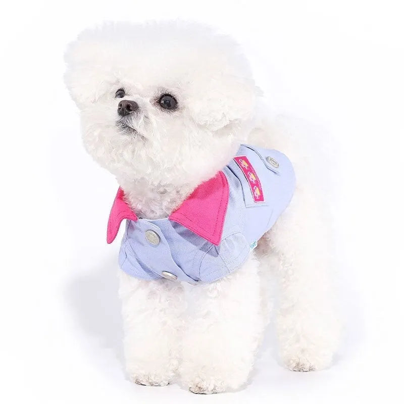 Blue and purple lightweight polyester dog vest with traction rope ring for small breeds summer wear