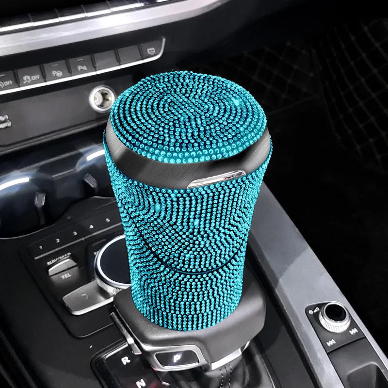 Creative diamond car ashtray in plastic with multiple colour options, 13x8.5x8.5cm, for in-car use
