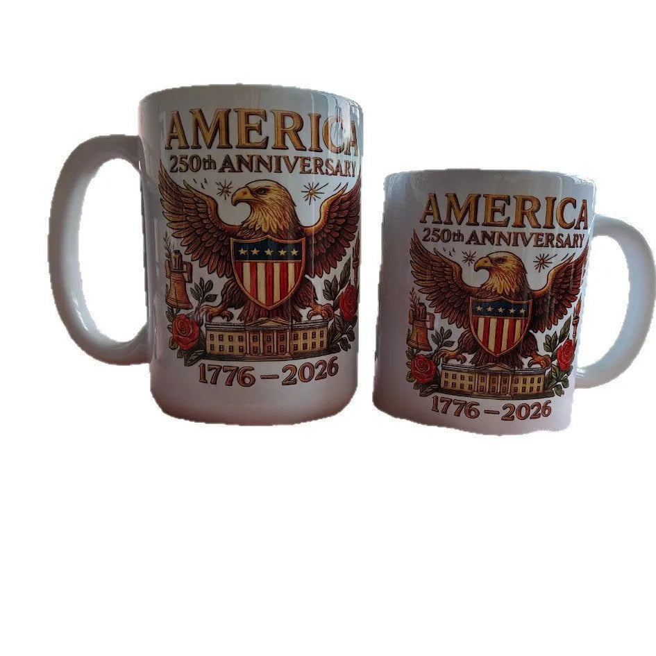 Ceramic America's 250th anniversary mug in 11oz or 15oz with building model design and modern art style
