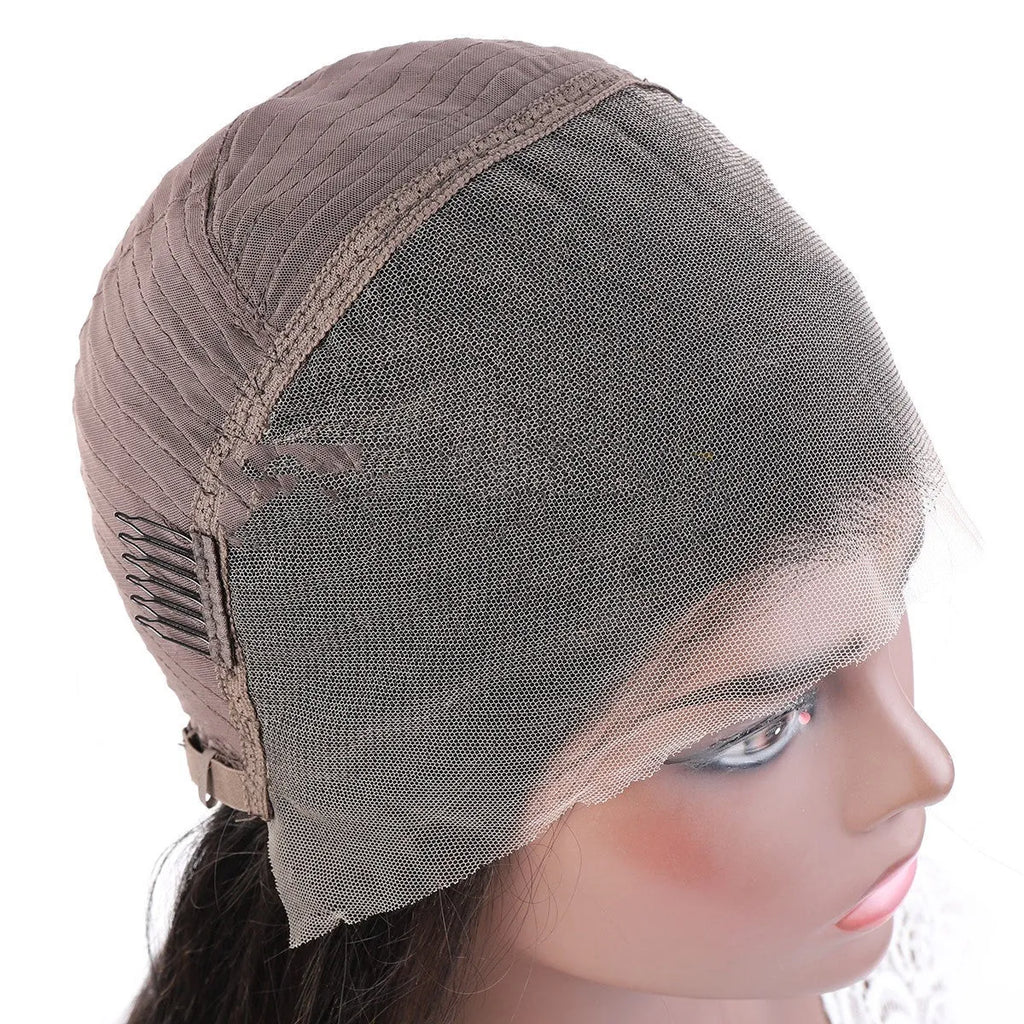 Human hair HD lace wig exotic style hand woven real hair in brown tone on mannequin head, 18-30 inch length options