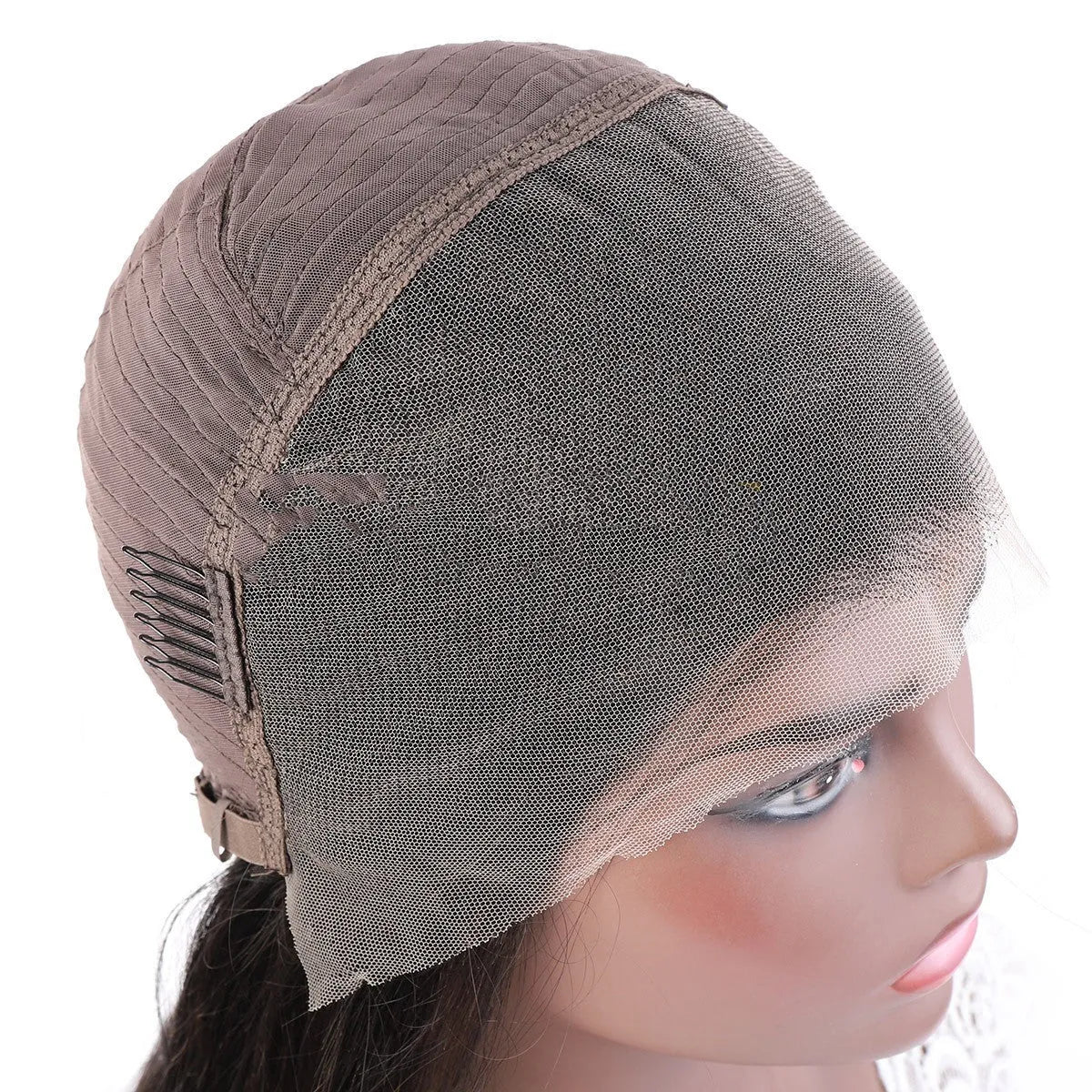 Human hair HD lace wig exotic style hand woven real hair in brown tone on mannequin head, 18-30 inch length options