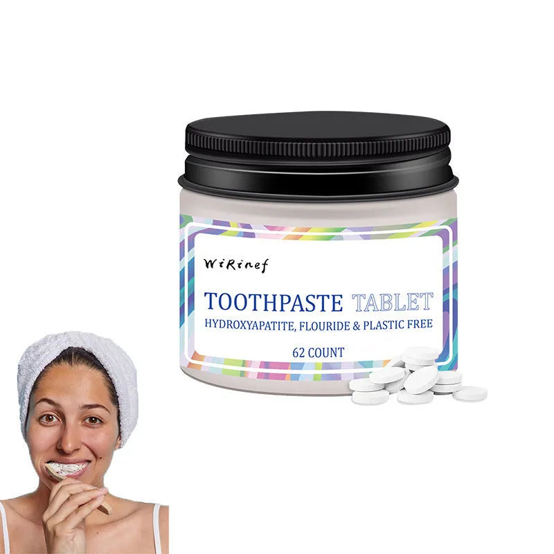 62 solid toothpaste tablets in portable pack for travel oral hygiene cleaning