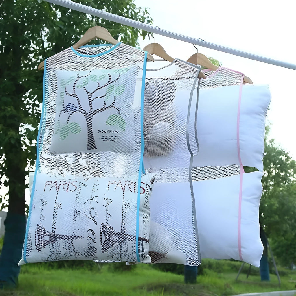 Pillow drying gadget fabric mesh net pocket in white 45x55cm for laundry use