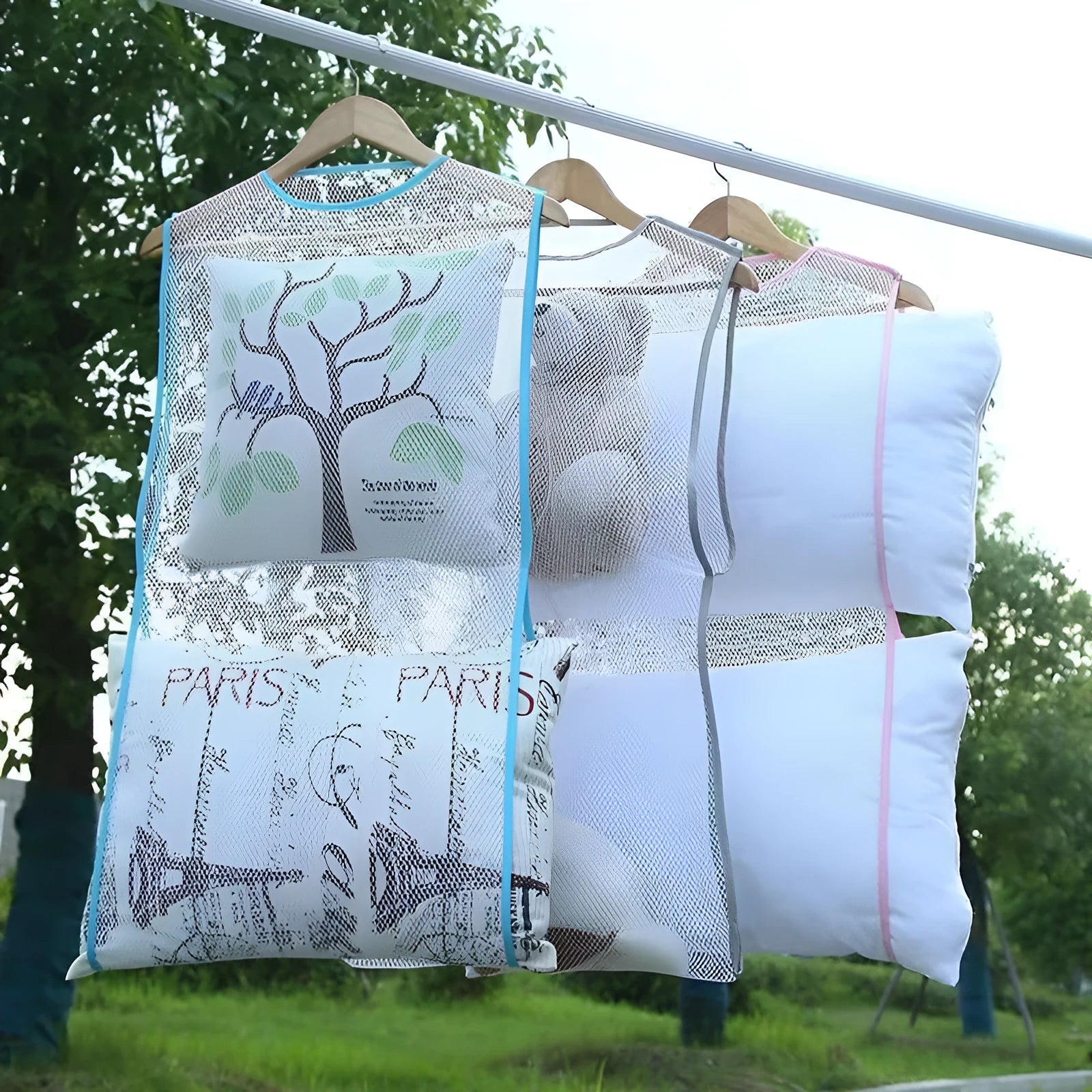 Pillow drying gadget fabric mesh net pocket in white 45x55cm for laundry use