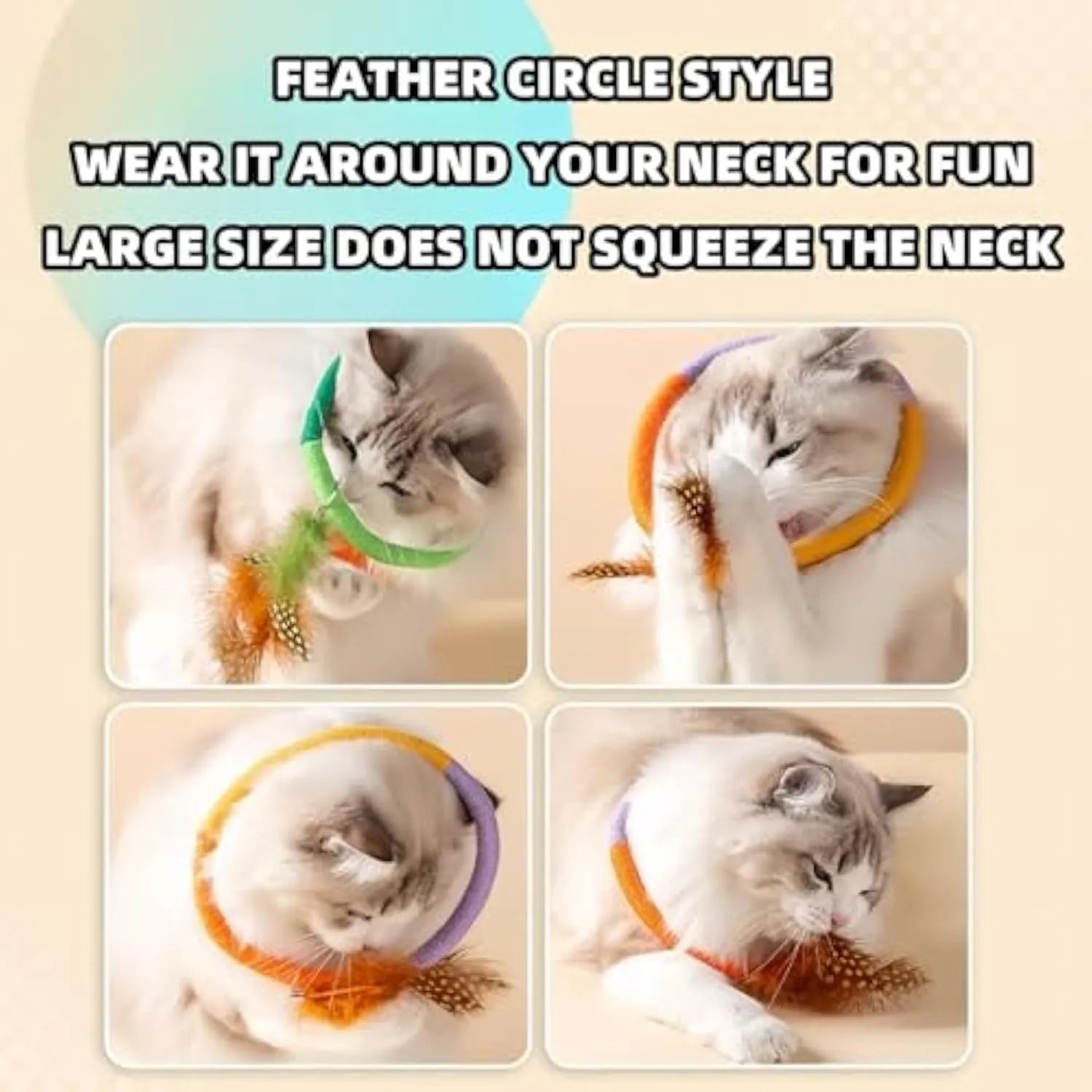 Green cotton rope circular cat toy with feathers and catnip for interactive play