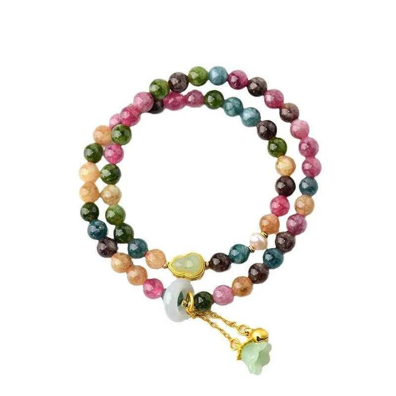 Chalcedony double circle bracelet with geometric beads for women's jewellery