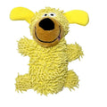 Squeaky plush dog toy in blue with cheerful dog shape and built-in squeaker