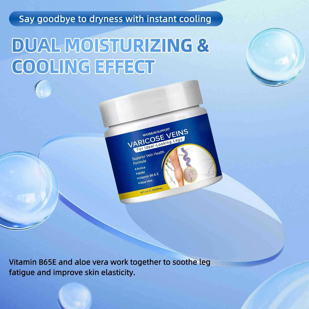 100ml leg vein relaxation care cream in a white tube with blue and green label, standard specification