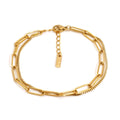 Double layer twin titanium steel bracelet with geometric lines in gold or silver finish