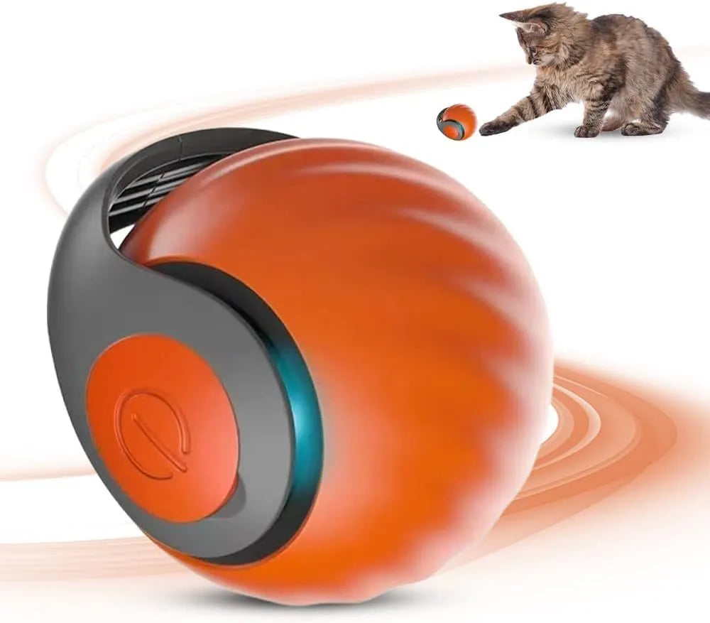 Interactive self-moving pet ball toy in blue and red colours with rechargeable battery for indoor cats and dogs