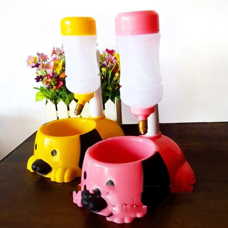 Adjustable height pet drinking bowl with rod lifting mechanism in blue colour