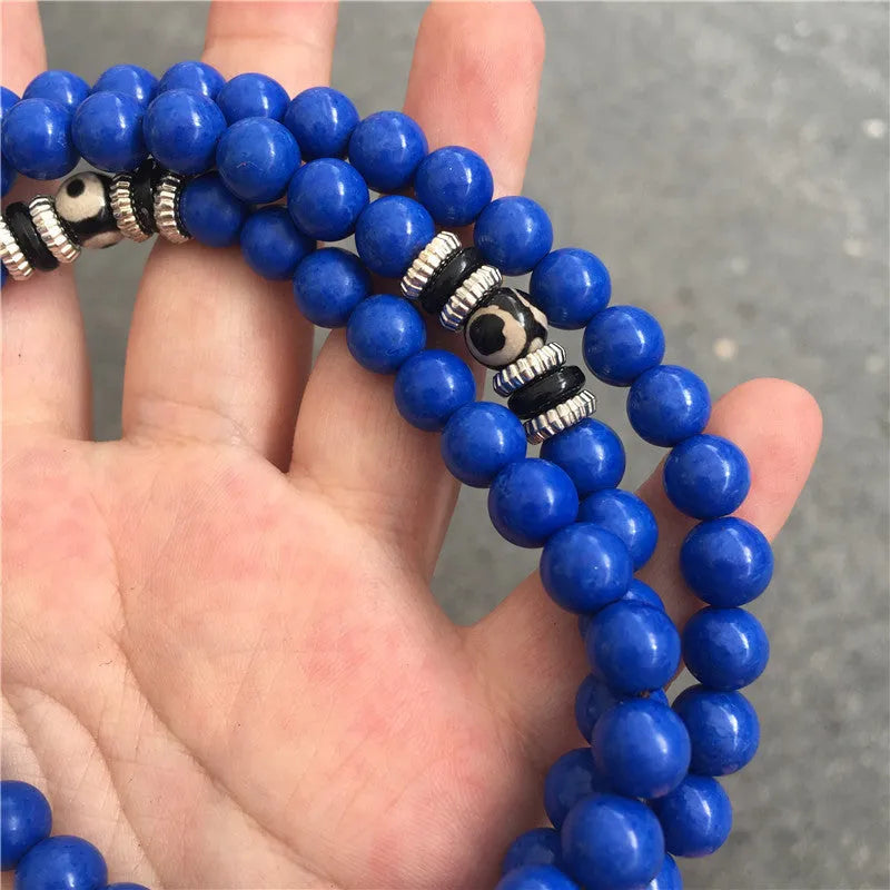 Multi-circle 108 bead lapis lazuli bracelet with 8mm beads in modern simplicity style