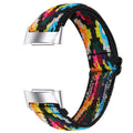 Printed elastic watch strap for Fitbit Charge 6 showing adjustable fit and colour options