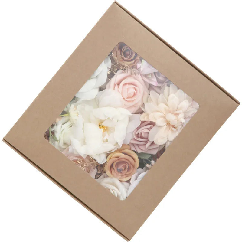 Lotus Pink Champagne Rose silk flower box half-handmade arrangement in decorative box