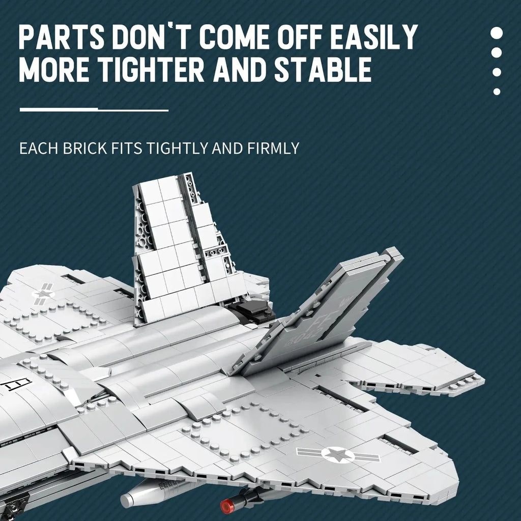 Aerospace military aircraft F-22 Raptor building blocks toy with 1837 pieces in colour box