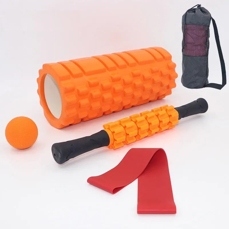Black 33cm foam massage roller with six adjustable gear pieces for muscle recovery