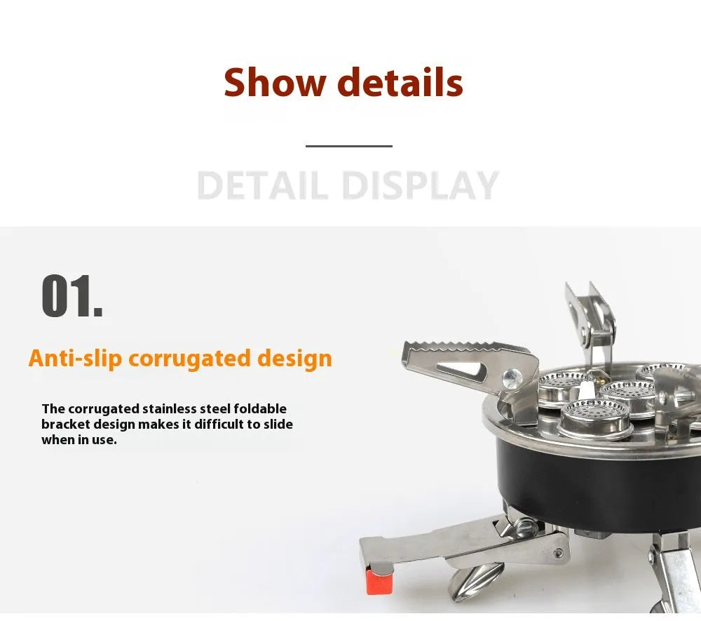 Silver portable foldable stainless steel split stove for outdoor camping and picnics.