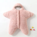 Lamb velvet baby sleeping bag with hood and zip in pink, grey, blue, or khaki colours