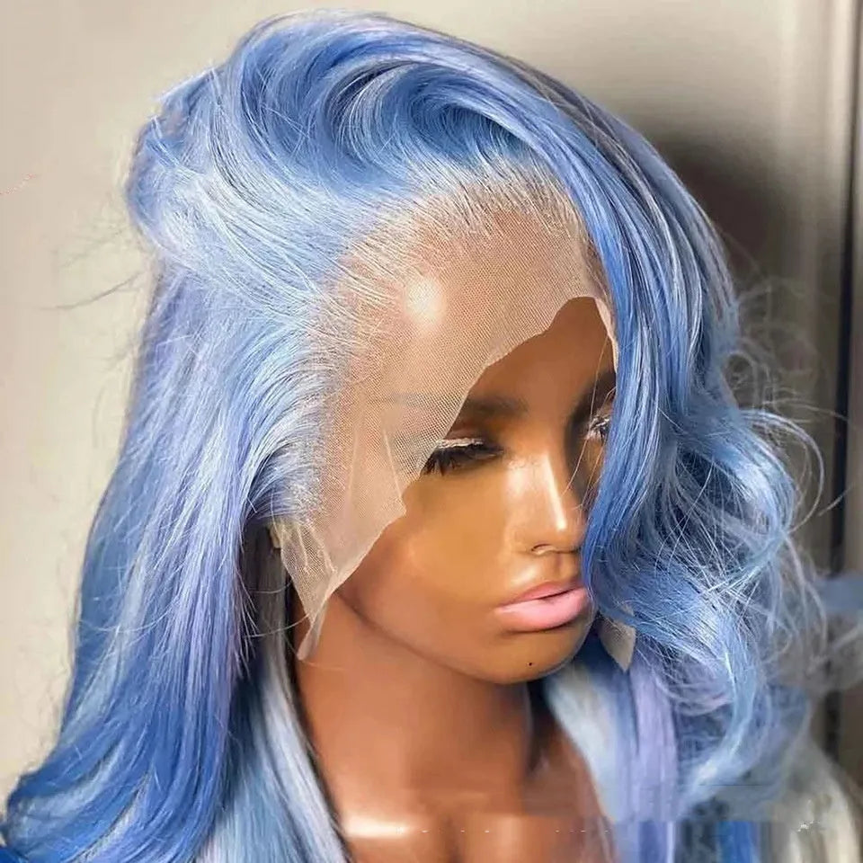 A woman wearing a long body wave human hair lace front wig with a natural hairline.