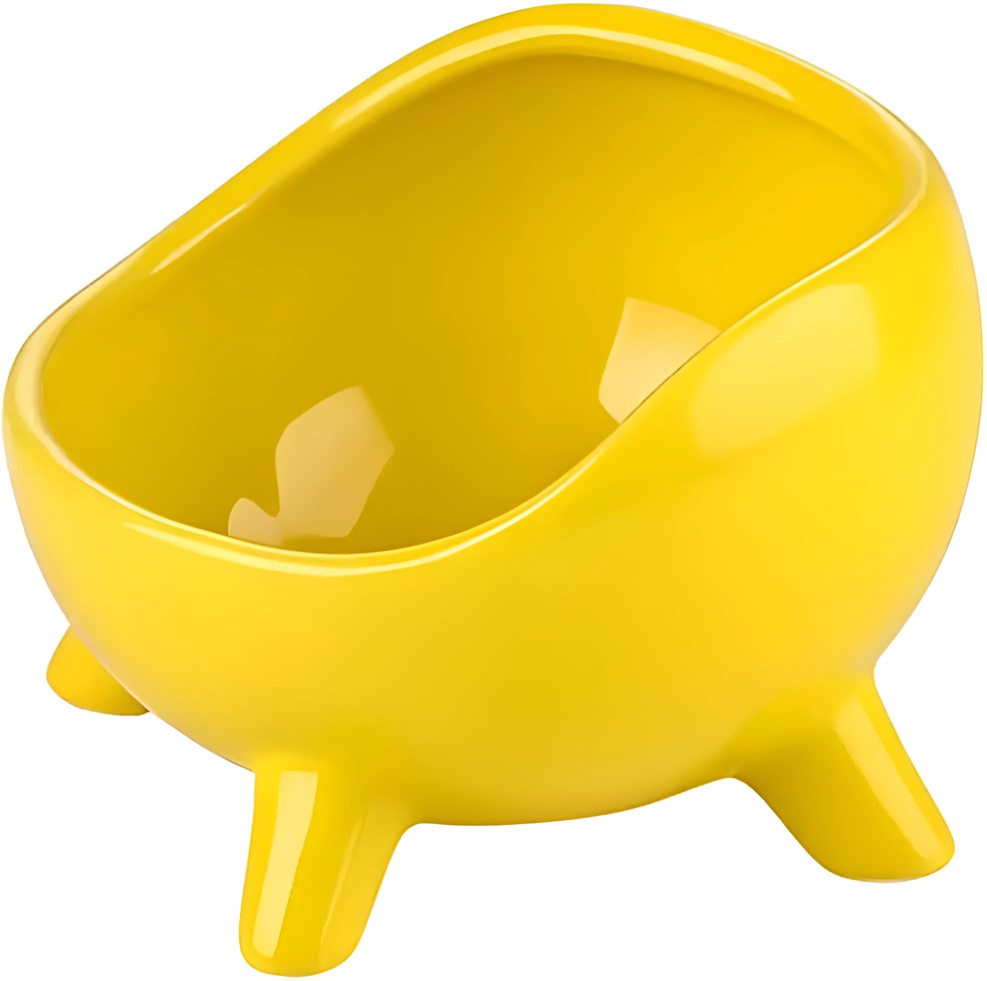 Green ceramic pet bowl with four legs and wide mouth design