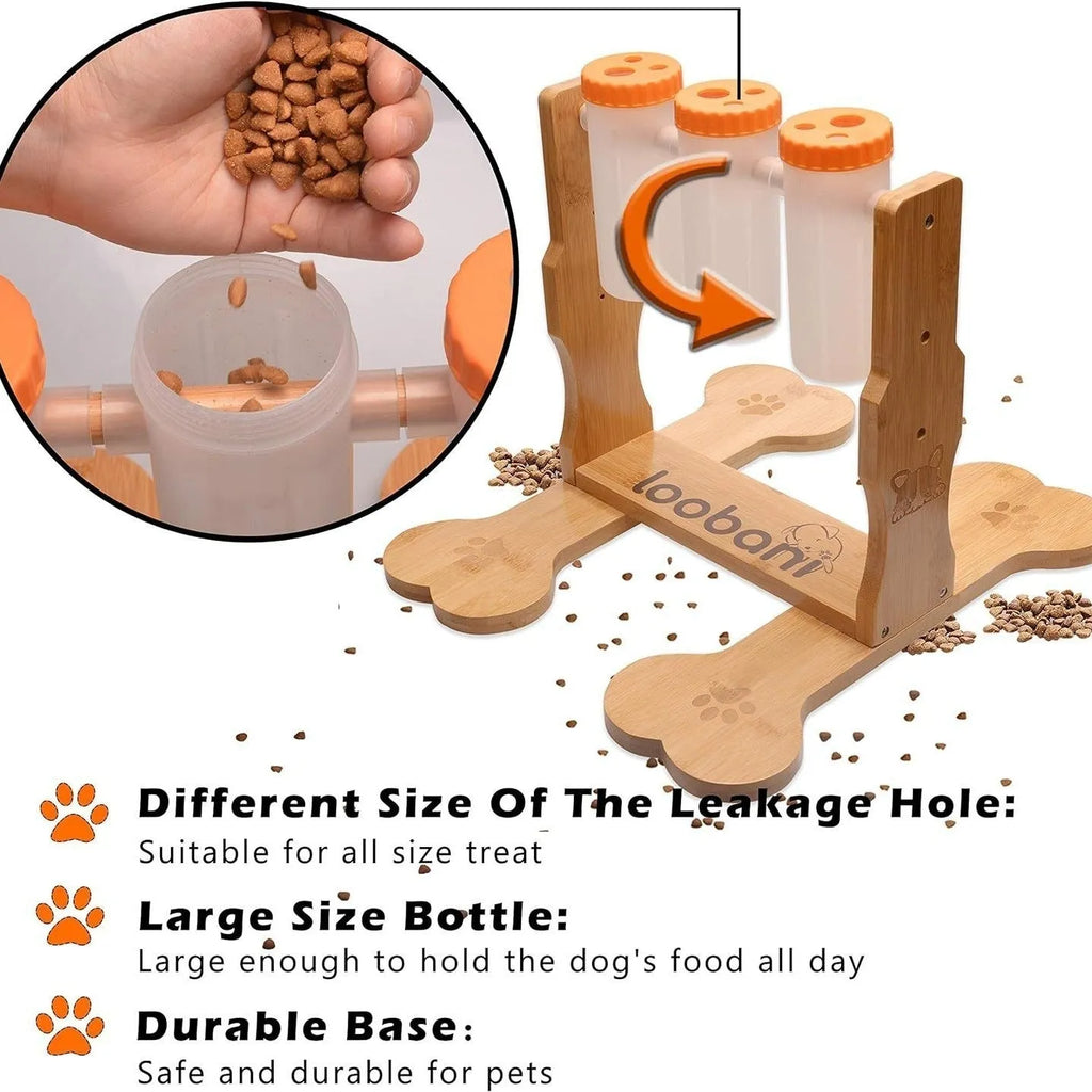 Wooden interactive dog puzzle feeder snack dispenser toy in natural wood colour