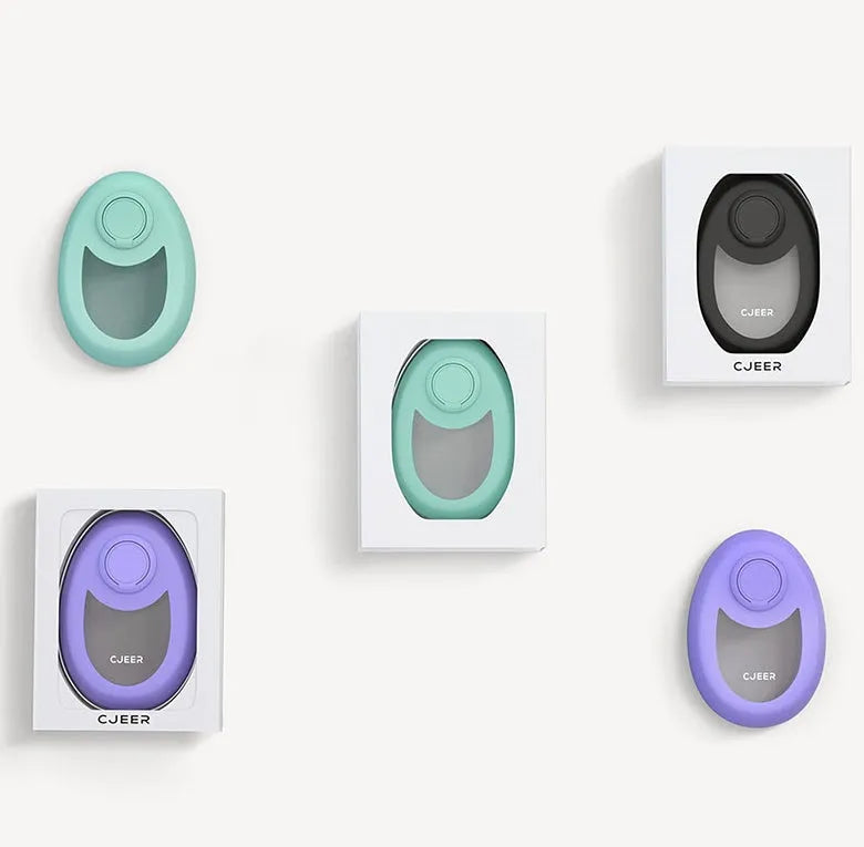 CJEER flat crystal hair removal device in green, purple or black with metal finger ring.