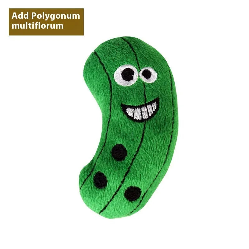 Catnip plush pillow toy in six food shapes for feline molar stimulation