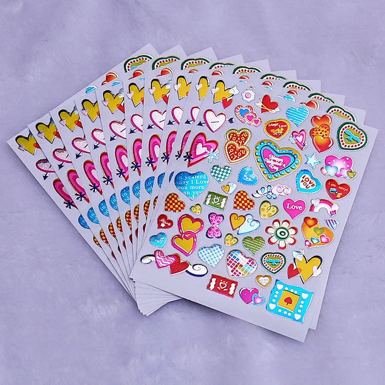 Waterproof plastic reward stickers with gilded cartoon heart designs in 100-piece pack