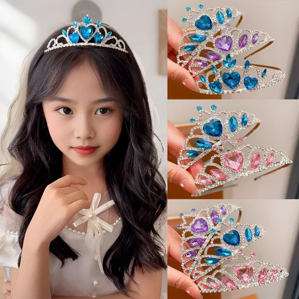 Children's pink crystal crown metal headband hairband for girls with electroplated finish on alloy frame