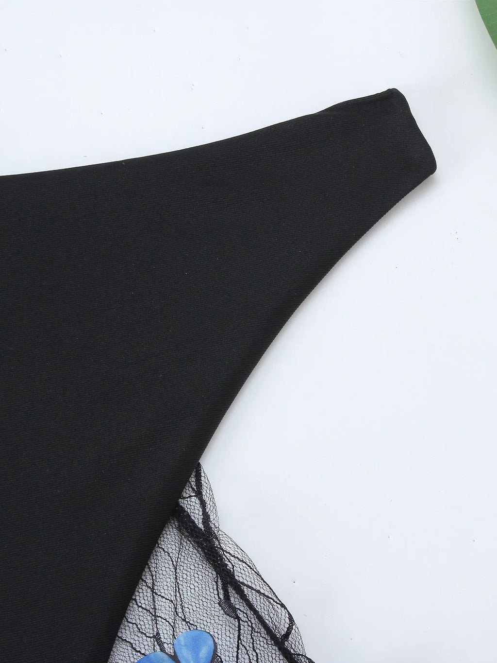 Women's black butterfly bikini three-piece set with top, briefs and skirt, polyester fabric, sizes S-XXL