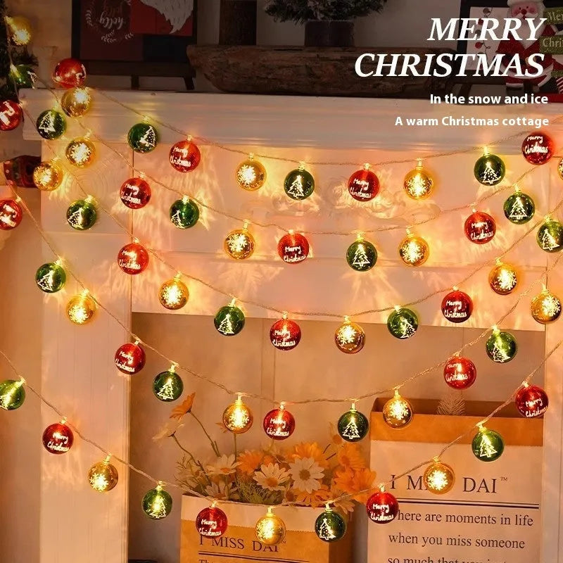 Electroplating ball coloured light string for Christmas tree decoration with 5cm pendants and plastic ball