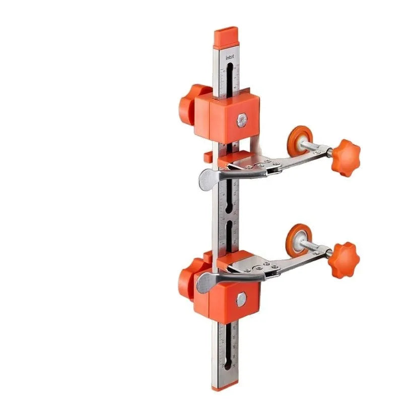 Drawer guide rail installation aid set with slideway aids and rapid clamps for woodworking drawer fitting