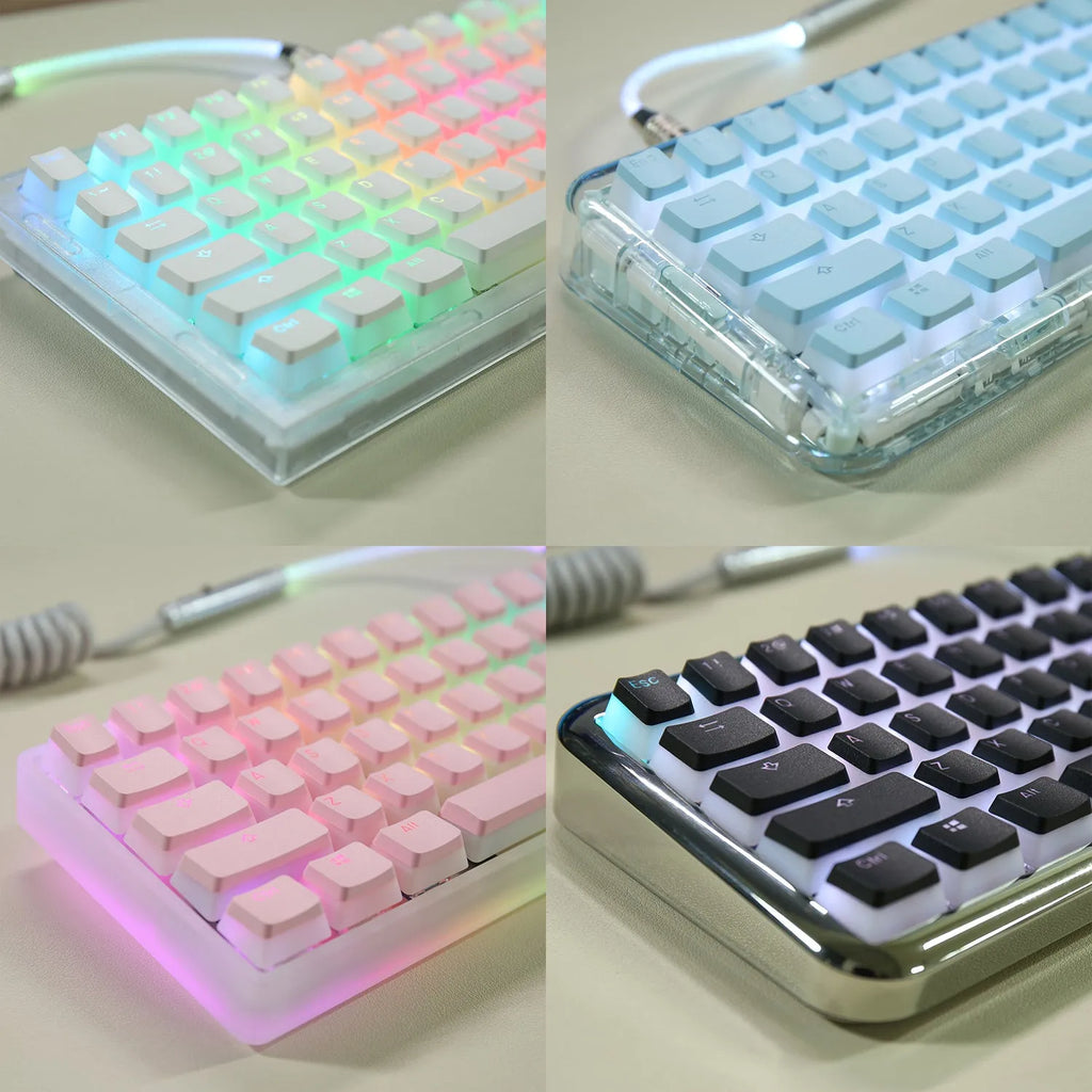 Double Skin Milk Pudding Transparent PBT key cap set in pink colour for mechanical keyboards with RGB backlighting