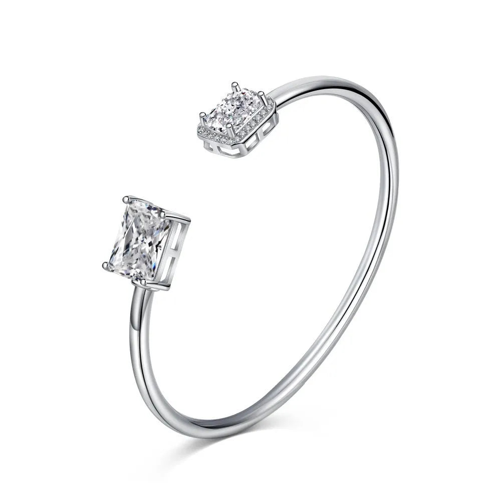 925 sterling silver opening bracelet with quadrilateral element, Korean style, 16cm size