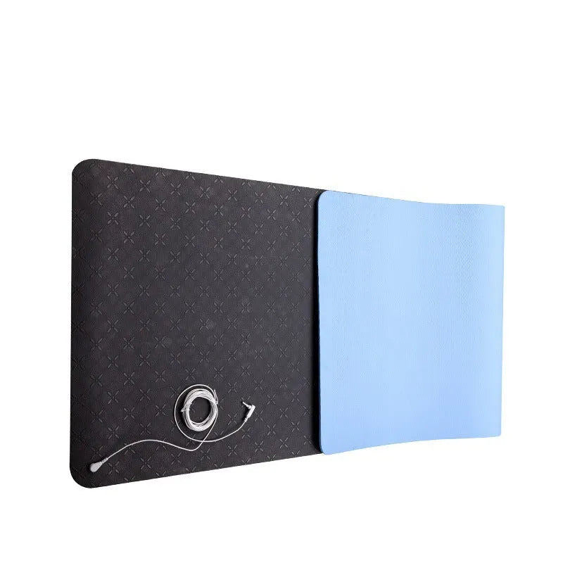 Blue conductive grounding yoga mat with plant flower pattern measuring 182x61cm